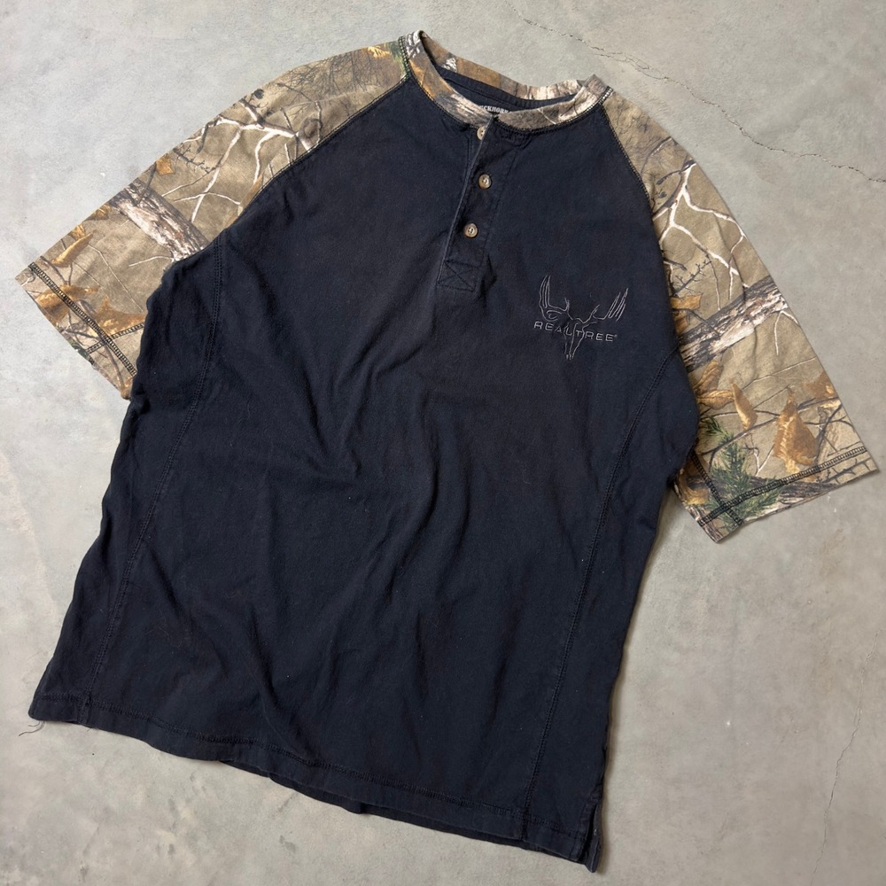 Buckhorn River Realtree Camo Henley Shirt Mens Large Black Hunting Gorpcore